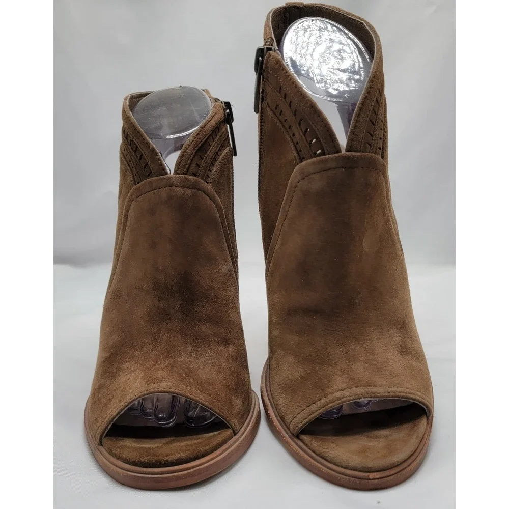 Vince Camuto Women's Taupe/Brown Koral Suede Peep Toe Slingback Booties - 9